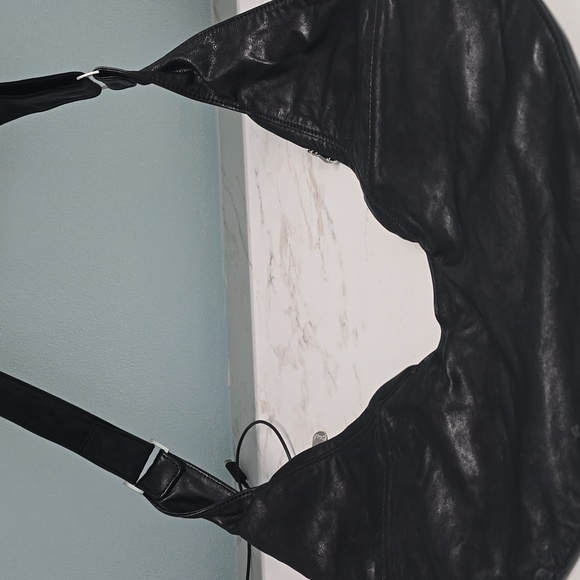 Sleek Black Leather Hobo Bag - Picture 1 of 3